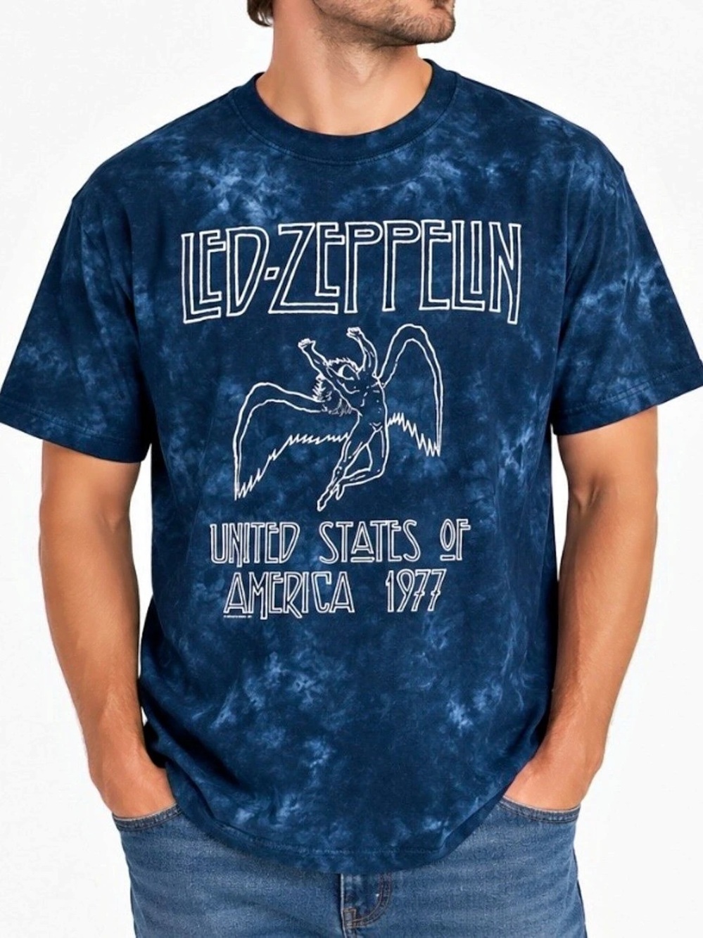 Led Zeppelin United States of America 1977 Graphic Tee Blue Tie Dye Largeu